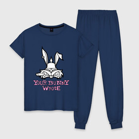Женская пижама хлопок с принтом Your Bunny Wrote в Екатеринбурге, 100% хлопок | брюки и футболка прямого кроя, без карманов, на брюках мягкая резинка на поясе и по низу штанин | bunny | кролик | мат
