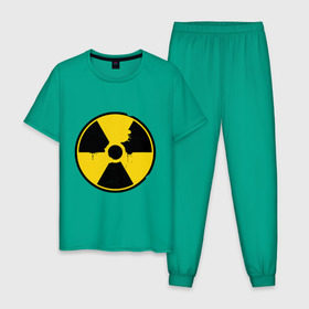 Мужская пижама хлопок с принтом Радиоактивность в Екатеринбурге, 100% хлопок | брюки и футболка прямого кроя, без карманов, на брюках мягкая резинка на поясе и по низу штанин
 | знак радиации | предупреждение | радиация | радиоактивность | угрозы