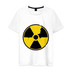 Мужская футболка хлопок с принтом Радиоактивность в Екатеринбурге, 100% хлопок | прямой крой, круглый вырез горловины, длина до линии бедер, слегка спущенное плечо. | Тематика изображения на принте: знак радиации | предупреждение | радиация | радиоактивность | угрозы
