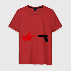 Мужская футболка хлопок с принтом Рука и пистолет в Екатеринбурге, 100% хлопок | прямой крой, круглый вырез горловины, длина до линии бедер, слегка спущенное плечо. | 