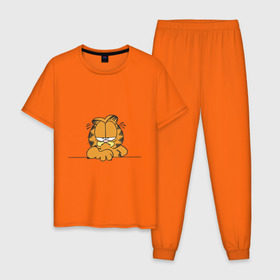 Мужская пижама хлопок с принтом Гарфилд (6) в Екатеринбурге, 100% хлопок | брюки и футболка прямого кроя, без карманов, на брюках мягкая резинка на поясе и по низу штанин
 | Тематика изображения на принте: garfield | гарфилд