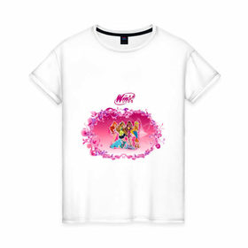 Женская футболка хлопок с принтом Winx club new в Екатеринбурге, 100% хлопок | прямой крой, круглый вырез горловины, длина до линии бедер, слегка спущенное плечо | winx | винкс