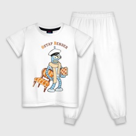 Детская пижама хлопок с принтом Ostap Bender в Екатеринбурге, 100% хлопок |  брюки и футболка прямого кроя, без карманов, на брюках мягкая резинка на поясе и по низу штанин
 | bender | futurama | бендер | футурама