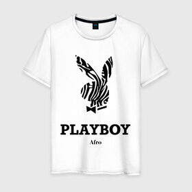 Мужская футболка хлопок с принтом Afro PlayBoy в Екатеринбурге, 100% хлопок | прямой крой, круглый вырез горловины, длина до линии бедер, слегка спущенное плечо. | boy | play | playboy | бой | зайчик | заяц | плей | плейбой | плэйбой