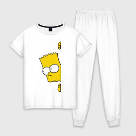 Женская пижама хлопок с принтом Bart Simpson (3) в Екатеринбурге, 100% хлопок | брюки и футболка прямого кроя, без карманов, на брюках мягкая резинка на поясе и по низу штанин | гомер