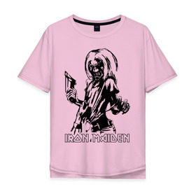 Мужская футболка хлопок Oversize с принтом Iron Maden с демоном в Екатеринбурге, 100% хлопок | свободный крой, круглый ворот, “спинка” длиннее передней части | iron maden | rock | демон | панк | рок | эмблема iron maden