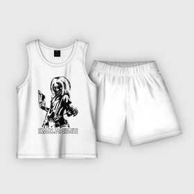 Детская пижама с шортами хлопок с принтом Iron Maden с демоном в Екатеринбурге,  |  | iron maden | rock | демон | панк | рок | эмблема iron maden