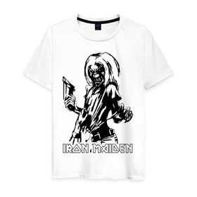 Мужская футболка хлопок с принтом Iron Maden с демоном в Екатеринбурге, 100% хлопок | прямой крой, круглый вырез горловины, длина до линии бедер, слегка спущенное плечо. | iron maden | rock | демон | панк | рок | эмблема iron maden