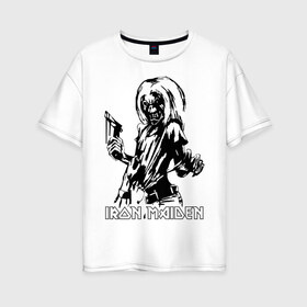 Женская футболка хлопок Oversize с принтом Iron Maden с демоном в Екатеринбурге, 100% хлопок | свободный крой, круглый ворот, спущенный рукав, длина до линии бедер
 | Тематика изображения на принте: iron maden | rock | демон | панк | рок | эмблема iron maden