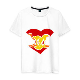 Мужская футболка хлопок с принтом Огрызок яблока в Екатеринбурге, 100% хлопок | прямой крой, круглый вырез горловины, длина до линии бедер, слегка спущенное плечо. | Тематика изображения на принте: любовь | огрызок | огрызок яблока | сердце | яблоко