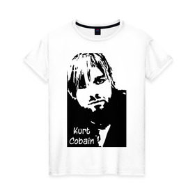 Женская футболка хлопок с принтом Курт Кобейн в Екатеринбурге, 100% хлопок | прямой крой, круглый вырез горловины, длина до линии бедер, слегка спущенное плечо | kurt cobain | nirvana | курт кобейн | нирвана