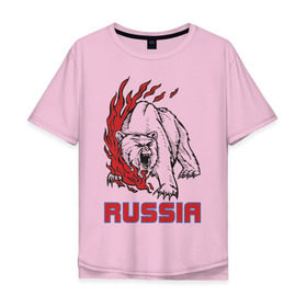 Мужская футболка хлопок Oversize с принтом Russia (3) в Екатеринбурге, 100% хлопок | свободный крой, круглый ворот, “спинка” длиннее передней части | медведь | россия | сила | я русский