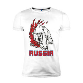Мужская футболка премиум с принтом Russia (3) в Екатеринбурге, 92% хлопок, 8% лайкра | приталенный силуэт, круглый вырез ворота, длина до линии бедра, короткий рукав | медведь | россия | сила | я русский