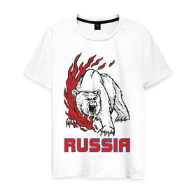 Мужская футболка хлопок с принтом Russia (3) в Екатеринбурге, 100% хлопок | прямой крой, круглый вырез горловины, длина до линии бедер, слегка спущенное плечо. | медведь | россия | сила | я русский