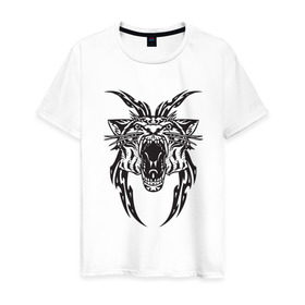 Мужская футболка хлопок с принтом Свирепый тигр (2) в Екатеринбурге, 100% хлопок | прямой крой, круглый вырез горловины, длина до линии бедер, слегка спущенное плечо. | 