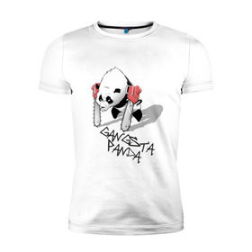 Мужская футболка премиум с принтом Gangsta Panda (2) в Екатеринбурге, 92% хлопок, 8% лайкра | приталенный силуэт, круглый вырез ворота, длина до линии бедра, короткий рукав | Тематика изображения на принте: панда