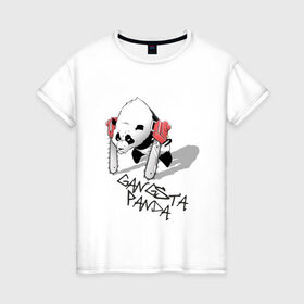 Женская футболка хлопок с принтом Gangsta Panda (2) в Екатеринбурге, 100% хлопок | прямой крой, круглый вырез горловины, длина до линии бедер, слегка спущенное плечо | панда
