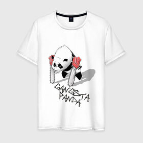 Мужская футболка хлопок с принтом Gangsta Panda (2) в Екатеринбурге, 100% хлопок | прямой крой, круглый вырез горловины, длина до линии бедер, слегка спущенное плечо. | Тематика изображения на принте: панда