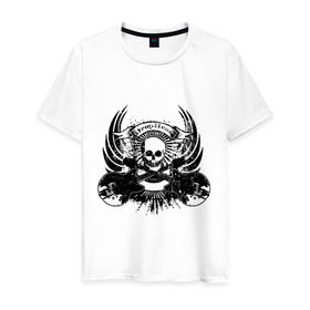 Мужская футболка хлопок с принтом Drop head skull в Екатеринбурге, 100% хлопок | прямой крой, круглый вырез горловины, длина до линии бедер, слегка спущенное плечо. | скелет