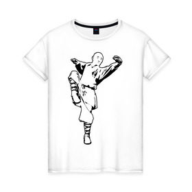 Женская футболка хлопок с принтом Кунг-фу в Екатеринбурге, 100% хлопок | прямой крой, круглый вырез горловины, длина до линии бедер, слегка спущенное плечо | 