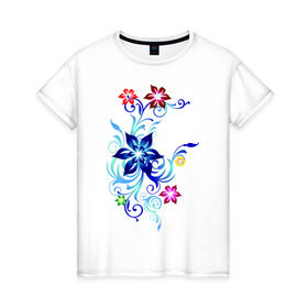 Женская футболка хлопок с принтом Цветы Пандоры в Екатеринбурге, 100% хлопок | прямой крой, круглый вырез горловины, длина до линии бедер, слегка спущенное плечо | букет | цветочки | цветы