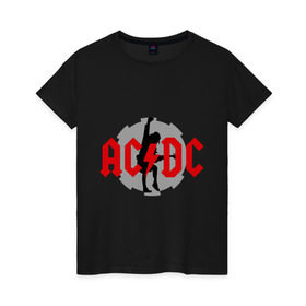 Женская футболка хлопок с принтом AC DC Ангус Янг в Екатеринбурге, 100% хлопок | прямой крой, круглый вырез горловины, длина до линии бедер, слегка спущенное плечо | ac dc | acdc | acds | heavy metal | metal | rock | trash metal | квартет | метал | рок | рок группа | рок группы | трэш метал | хеви метал
