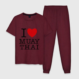 Мужская пижама хлопок с принтом I love Muay Thai в Екатеринбурге, 100% хлопок | брюки и футболка прямого кроя, без карманов, на брюках мягкая резинка на поясе и по низу штанин
 | муай тай