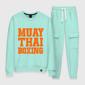 Женский костюм хлопок с принтом Muay Thai Boxing в Екатеринбурге, 100% хлопок | на свитшоте круглая горловина, мягкая резинка по низу. Брюки заужены к низу, на них два вида карманов: два 