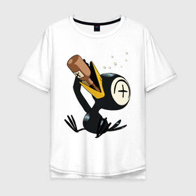 Мужская футболка хлопок Oversize с принтом Птица в Екатеринбурге, 100% хлопок | свободный крой, круглый ворот, “спинка” длиннее передней части | бутылка | птица | птица пьет | птица пьет из бутылки | птичка