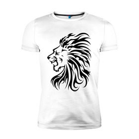 Мужская футболка премиум с принтом Лев чандр в Екатеринбурге, 92% хлопок, 8% лайкра | приталенный силуэт, круглый вырез ворота, длина до линии бедра, короткий рукав | голова льва | лев | лев чандр
