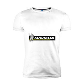 Мужская футболка премиум с принтом Michelin в Екатеринбурге, 92% хлопок, 8% лайкра | приталенный силуэт, круглый вырез ворота, длина до линии бедра, короткий рукав | michelin | авто | авто2012 | автомобили | машины | мишлен | тачки | тюнинг | шины мишлен
