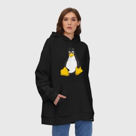 Худи SuperOversize хлопок с принтом Linux (7) в Екатеринбурге, 70% хлопок, 30% полиэстер, мягкий начес внутри | карман-кенгуру, эластичная резинка на манжетах и по нижней кромке, двухслойный капюшон
 | пингвин