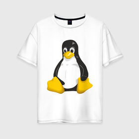 Женская футболка хлопок Oversize с принтом Linux (7) в Екатеринбурге, 100% хлопок | свободный крой, круглый ворот, спущенный рукав, длина до линии бедер
 | пингвин