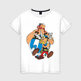 Женская футболка хлопок с принтом Asterix&Obelix (3) в Екатеринбурге, 100% хлопок | прямой крой, круглый вырез горловины, длина до линии бедер, слегка спущенное плечо | астерикс | астерикс и обеликс | обеликс
