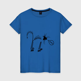 Женская футболка хлопок с принтом Кот рыбак в Екатеринбурге, 100% хлопок | прямой крой, круглый вырез горловины, длина до линии бедер, слегка спущенное плечо | кот рыбаккот | котик | котэ | кошак | рыба | рыбак | рыбка