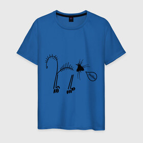 Мужская футболка хлопок с принтом Кот рыбак в Екатеринбурге, 100% хлопок | прямой крой, круглый вырез горловины, длина до линии бедер, слегка спущенное плечо. | кот рыбаккот | котик | котэ | кошак | рыба | рыбак | рыбка