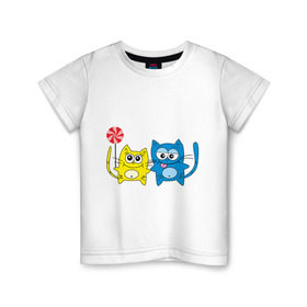 Детская футболка хлопок с принтом Влюбленные котята в Екатеринбурге, 100% хлопок | круглый вырез горловины, полуприлегающий силуэт, длина до линии бедер | влюбленные | влюбленные котятакотик | киса | кот | котенок | котята | кошка | любовь | парочка