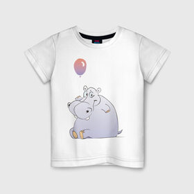 Детская футболка хлопок с принтом Бегемот в Екатеринбурге, 100% хлопок | круглый вырез горловины, полуприлегающий силуэт, длина до линии бедер | бегемот | воздушный | гипопотам | гиппопотам | шар | шарик