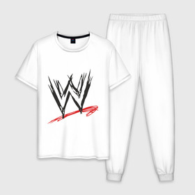 Мужская пижама хлопок с принтом WWE в Екатеринбурге, 100% хлопок | брюки и футболка прямого кроя, без карманов, на брюках мягкая резинка на поясе и по низу штанин
 | Тематика изображения на принте: джон сина