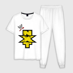 Мужская пижама хлопок с принтом NXT в Екатеринбурге, 100% хлопок | брюки и футболка прямого кроя, без карманов, на брюках мягкая резинка на поясе и по низу штанин
 | джон сина