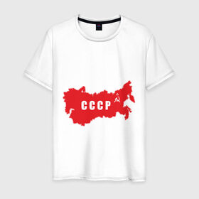 Мужская футболка хлопок с принтом Карта СССР в Екатеринбурге, 100% хлопок | прямой крой, круглый вырез горловины, длина до линии бедер, слегка спущенное плечо. | русский | советский союз | ссср | я русский