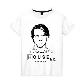 Женская футболка хлопок с принтом House m.d. Чейз в Екатеринбурге, 100% хлопок | прямой крой, круглый вырез горловины, длина до линии бедер, слегка спущенное плечо | house | house md | все врут | доктор хауз | доктор хаус | хаус | хью лори | чейз