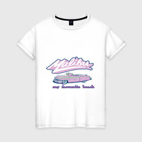 Женская футболка хлопок с принтом Malibu в Екатеринбурге, 100% хлопок | прямой крой, круглый вырез горловины, длина до линии бедер, слегка спущенное плечо | malibu | кадиллак | малибу | мой любимый пляж