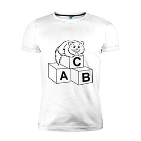 Мужская футболка премиум с принтом Кот на кубиках в Екатеринбурге, 92% хлопок, 8% лайкра | приталенный силуэт, круглый вырез ворота, длина до линии бедра, короткий рукав | алфавит | киса | кот | котик | кубики