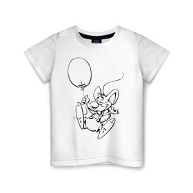Детская футболка хлопок с принтом Мышка с шариком в Екатеринбурге, 100% хлопок | круглый вырез горловины, полуприлегающий силуэт, длина до линии бедер | воздушный | мышенок | мышка | мышонок | мышь | шар | шарик