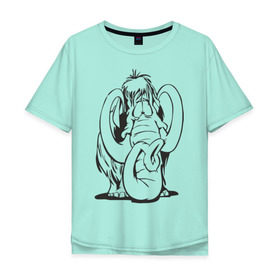 Мужская футболка хлопок Oversize с принтом Мамонтенок в Екатеринбурге, 100% хлопок | свободный крой, круглый ворот, “спинка” длиннее передней части | слон