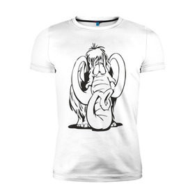 Мужская футболка премиум с принтом Мамонтенок в Екатеринбурге, 92% хлопок, 8% лайкра | приталенный силуэт, круглый вырез ворота, длина до линии бедра, короткий рукав | слон