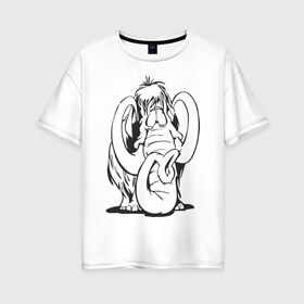 Женская футболка хлопок Oversize с принтом Мамонтенок в Екатеринбурге, 100% хлопок | свободный крой, круглый ворот, спущенный рукав, длина до линии бедер
 | слон