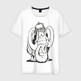 Мужская футболка хлопок с принтом Мамонтенок в Екатеринбурге, 100% хлопок | прямой крой, круглый вырез горловины, длина до линии бедер, слегка спущенное плечо. | слон