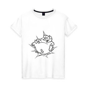 Женская футболка хлопок с принтом Поросенок в Екатеринбурге, 100% хлопок | прямой крой, круглый вырез горловины, длина до линии бедер, слегка спущенное плечо | поросенок | свинка | свинья | хрюн | хрюшка